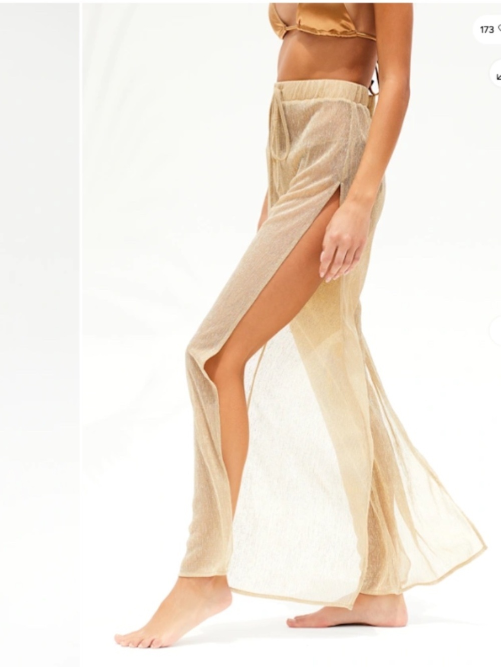 LULU's Sexy Beach Chic Sheer Gold Resort Vacation Cover-up Wide Leg Pant - Picture 5 of 6